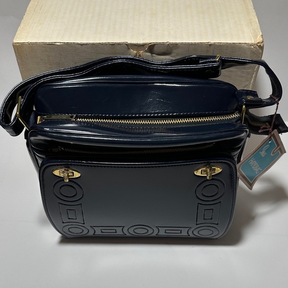 Vintage Sears Navy Geometric Shoulder Bag – Gold Hardware – New in Box - Picture 6 of 12